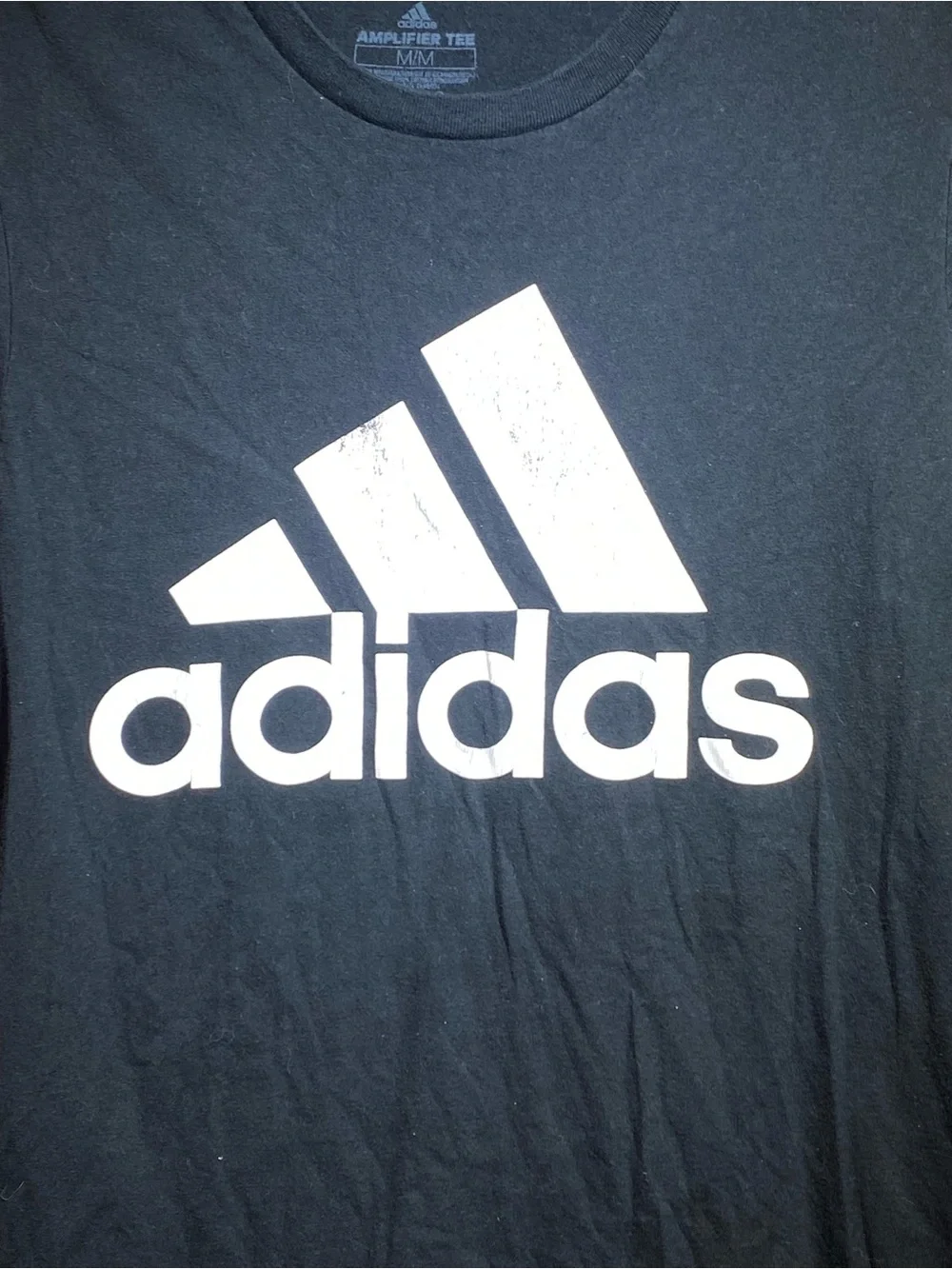 adidas Black Short-Sleeve Logo Tee with White Print